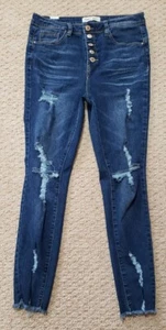 Pantalones de mezclilla ajustados desgastados de tiro alto casi famosos para mujer talla 9 x L26 ¡USADOS EN EXCELENTE ESTADO! - Imagen 1 de 5