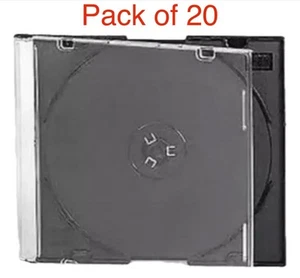 20 x étuis minces DVD ou CD en plastique transparent avec plateau noir simple bijou 5,2 mm - Photo 1/1