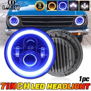 2PCS 7" For Toyota Corolla 1968-78 Round Led Headlights BLUE Halo DRL Turn Bulb - Picture 1 of 10