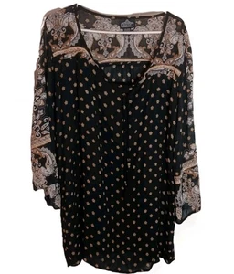 Angie Soft Tunic Dress Floral Paisley Tassel Bead Necktie Bell Sleeve Sz S Boho - Picture 1 of 9