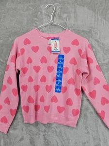 Zunie Girl Sweater Girls Size L 10/12 Shades Of Pink Long Sleeve Hearts Stain - Picture 1 of 12