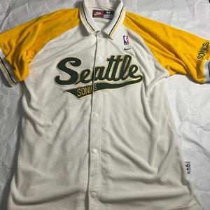 Nike Vintage Seattle Sonics NBA Terry Cloth Rewind Warmup Snap Button Medium - Picture 1 of 10