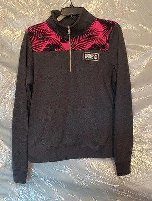 Moletom Victoria Secret rosa estampa de zebra 1/4 zíper médio preto e rosa - Imagem 1 de 4