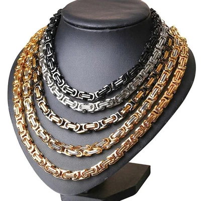 Collar de cadena de eslabones bizantinos de acero inoxidable de 4/5/8 mm para hombre dorado plata negro Foto 1 de 4