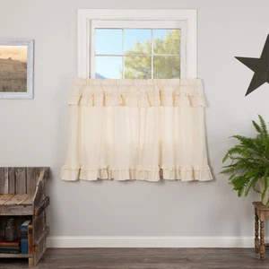 VHC Brands Muslin Farmhouse Ruffled Unbleached Natural Tier Set of 2 36x36" - Picture 1 of 8