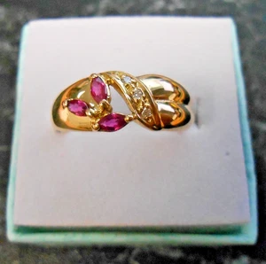 Schöner Ring 18 K Gold besetzt Rubin und Diamanten Punze Adlerkopf Gr 56 - Bild 1 von 8