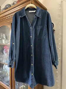 Serengeti Damen Denim Button Down Hemd Größe 1X V-Ausschnitt Kragen Klappärmel - Bild 1 von 9