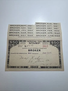 Special Tax Stamp - Broker - 1922 - New York - Picture 1 of 2