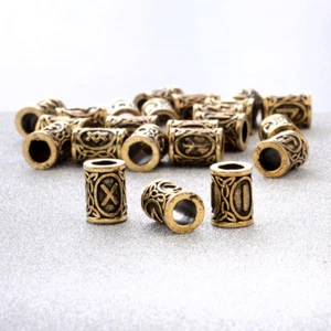 24 Runen Set BARTSCHMUCK Haarschmuck Wikinger Vikings Bartperlen Mittelalter  - Bild 1 von 5