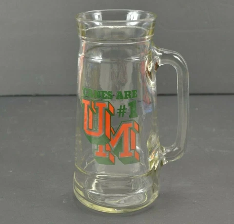 Vintage University of Miami UM Canes Are #1 Football Beer Mug Stein Tall Glass Cover