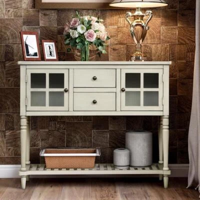 Retro Sideboard Console Table w/Bottom Shelf Wood/Glass Buffet Storage Furniture - Image 1 of 4