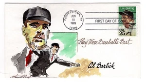 #2417 Lou Gehrig Baseball 1989 FDC - Wild Horse Hand-Painted Al Barlick - Picture 1 of 2
