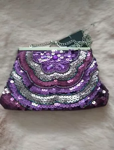 FROM UK NWT Purple Sequin Clutch Bag Prom Dress Purse Ball Formal Wedding Silver - Picture 1 of 5
