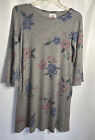 L 12-14 Bailey Lane gray floral short dress long sleeves with pockets rayon/poly