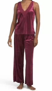 ¡NUEVO! JUEGO DE PIJAMAS DE TERCIOPELO LINEA DONATELLA BUGUNDY CON BORDE DE ENCAJE/MEDIO/Gran Regalo - Imagen 1 de 5
