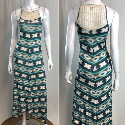 Maxi Vestido Ajustado $125 Lucky Brand Para Mujer Pequeño Verde Rayas Azteca Crochet Encaje Foto 1 de 4