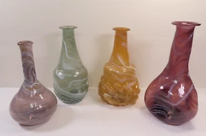 Twirl Hand Blown Art Glass Swirl Multicolored Bud Vases 6"-7" ~ Set of Four (4) - Picture 1 of 18