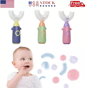 Children's Rocket U-Shaped Manual Toothbrush 360° Soft Silicone Brush Head Gift - Picture 1 of 19
