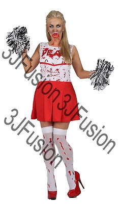CLASSIFIED Erwachsene Damen Zombie Cheerleader & Bommel Halloween Kostüm (EB)