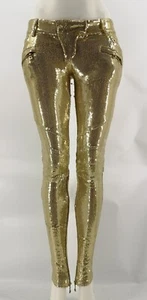 BALMAIN Women's Gold Sequin Embellished Skinny Trousers Size FR 38 UK 10 - Used - Picture 1 of 12