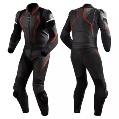 Traje de carreras de motociclista de cuero real negro para hombre 2 piezas equipo de equitación personalizado Foto 1 de 4