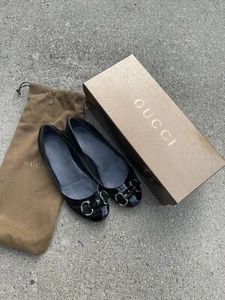 GUCCI  Flats 6B Black Patent leather/ suede Round Toe Ballet Flats - Picture 1 of 9