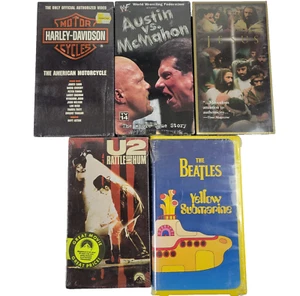 5 Sealed VHS Lot U2 Rattle Hum, Beatles Yellow Submarine, Harley Davidson, WWF - Bild 1 von 7