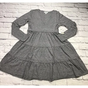 Nordstrom BP Langarm Strick Stufen Babydoll Kleid Damen Größe XS meliert grau - Bild 1 von 6