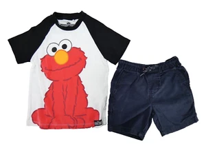 Summer Boy T Shirt Shorts Sesame Street Set Outfit White Navy Size Age 3/4Years - Picture 1 of 10