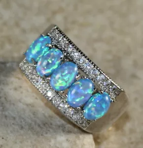 Elegante Anillo PLATEADO Ópalo de Fuego Azul 5 Piedras Talla 5 WR41105 - Imagen 1 de 3
