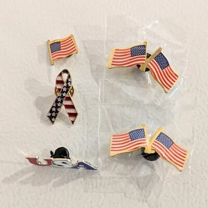 Lote de 5 prendedores de dispersión de sombrero de solapa bandera de Estados Unidos estrellas rayas patriótico americano - Imagen 1 de 3