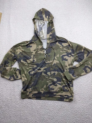 BKE пряжка женщин маленький зеленый камуфляж толстовка с капюшоном V шеи шнурует вверх кенгуру карман - Изображение 1 из 4