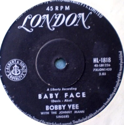 BOBBY VEE-BABY FACE/HOW MANY TEARS "RARE OZ" 45 RPM - Image 1 of 2
