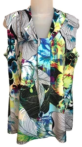 Dana Buchman Tunic Blouse Womens XL Floral V-Neck  Sleeveless Pullover Colorful - Picture 1 of 8
