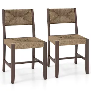 Armless Rattan Accent Chair Set of 2 w/ Natural Weave Seagrass Rattan Backrest - Picture 1 of 8
