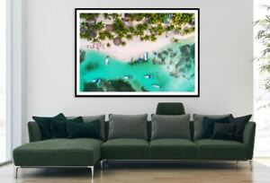 Palm Trees & Boat On Sea Aerial Print Premium Poster High Quality choose sizes