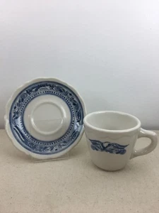 Syracuse China - Liberty Pattern Blue & White Scalloped Cup & Saucer Eagle 301* - Picture 1 of 9
