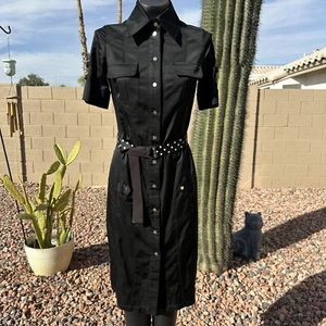 Karen Millen Size 5 US / UK 8 VINTAGE MILITARY Femme BELTED SHIRT DRESS black - Picture 1 of 8
