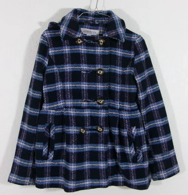 London Fog Hooded Blue Plaid Lined Button Jacket Girls' Sz 12-14 - Play Quality - Image 1 of 4