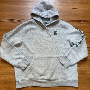 Carhartt light gray dark green logo kids sweatshirt hoodie SIZE XL - Picture 1 of 7