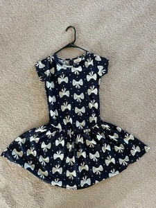 Dot Dot Smile Dress Size 7 Navy Blue With White Bows - Picture 1 of 3