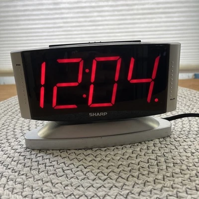 Sharp LED Digital Alarm Clock, Swivel Base, Silver Case, Red Display, SPC033D - Image 1 of 4