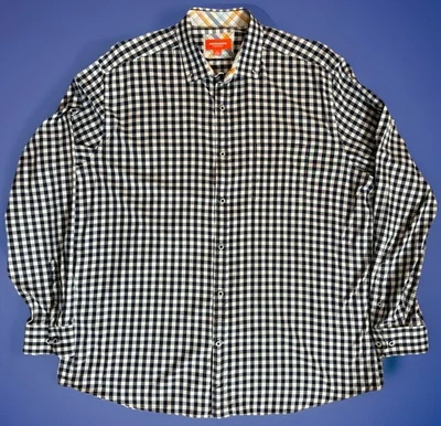 Johnston & Murphy Performance XXL Blue White Gingham Stretch Button Shirt - Image 1 of 4