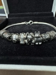 Pandora Sterling Silver Bracelet 6 Charms & 2 Clips Animal Theme 925 ALE W/ Box - Picture 1 of 22