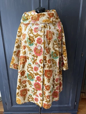 Vintage 1960s Floral Tapestry Carpet Coat, Size 6-8 - Image 1 of 4