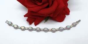 Sterling Silver Simulated Opal & Diamond 14.5g Tennis Bracelet CAT RESCUE - Picture 1 of 2