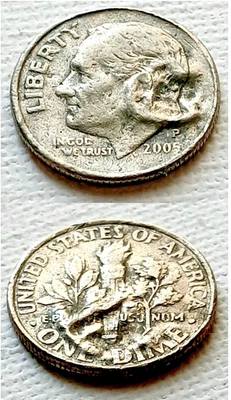 "BigE Ear" 2005P Roosevelt Dime–Dramatic Plating Blister- Rare Mint Error - Image 1 of 4