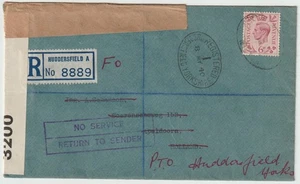 1940 HUDDERSFIELD 'A' REGISTRIERTE ETIKETTE 'KEIN SERVICE/RÜCKSENDUNG AN ABSENDER' GÜTESIEGEL - Bild 1 von 2