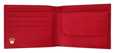 Auténtica billetera Rolex de cuero rojo doble pliegue  Foto 1 de 4