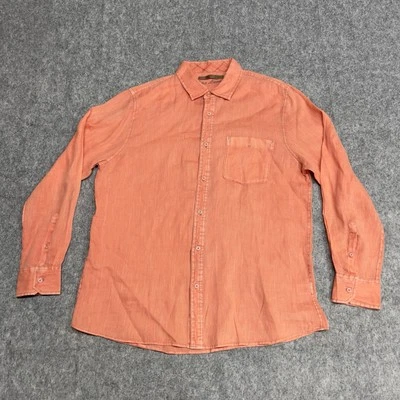 Raffi Linea Uomo Shirt Mens Large 52 Orange Pure Linen Button Up Beach Vintage - Image 1 of 4